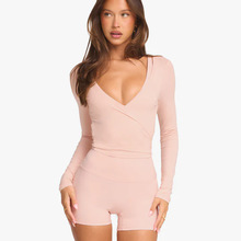 2025新款亚马逊跨境瑜伽服长袖无胸垫罩衫百搭运动健身上衣性感女