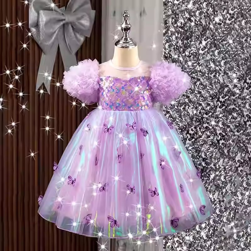 女の子ドレス、夏スタイル、羽付きプリンセスドレス、パープルドレス、子供用パフォーマンスドレス、子供の日のパフォーマンスドレス|undefined