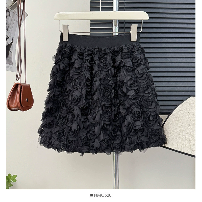 Корейский темперамент белая высокая талия трехмерная роза украшение женское платье