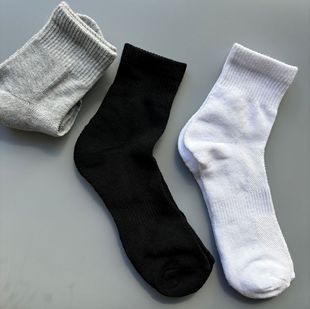 Black, White, and Gray Solid Color Mid-Calf Winter and Autumn Unisex Fleece-Lined Polyester-Cotton Warm and Comfortable Thickened Thermal Socks