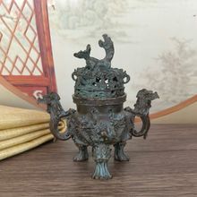 古玩复古中式天狗九龙古铜香炉摆件丹炉薰炉茶道茶艺仿古家用铜器