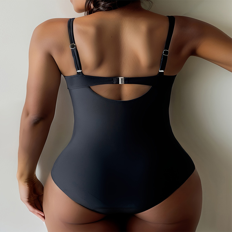 GraceChic GraceChic 2024 New Women's One-Piece Swimsuit Solid Color Simple High-End Drawstring Tummy Control Slimming Beach Bikini Swimwear_voghion.com