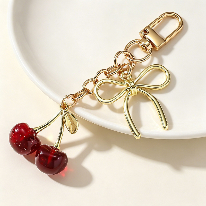 Cross-Border Popular Crystal Cherry Keychain Sweet Bow Pendant Girls' Bag Decoration Small Accessory Cross-Border Popular Crystal Cherry Keychain Sweet Bow Pendant Girls' Bag Decoration Small Accessory