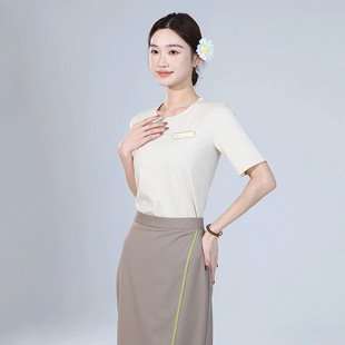 2025 New Brand Beautician Work Clothes Feminine Slim Apricot Beauty Salon Technician Clothes Elegant Suit