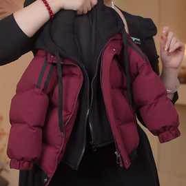 男童女童假两件2025冬季加厚羽绒棉服中长款碎花休闲棉衣黑色现货