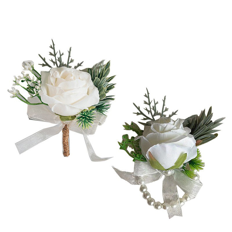 Wedding White artificial flower Pearl elastic bracelet cross-border exclusive for wedding bride bridesmaid brooch flower wrist flower