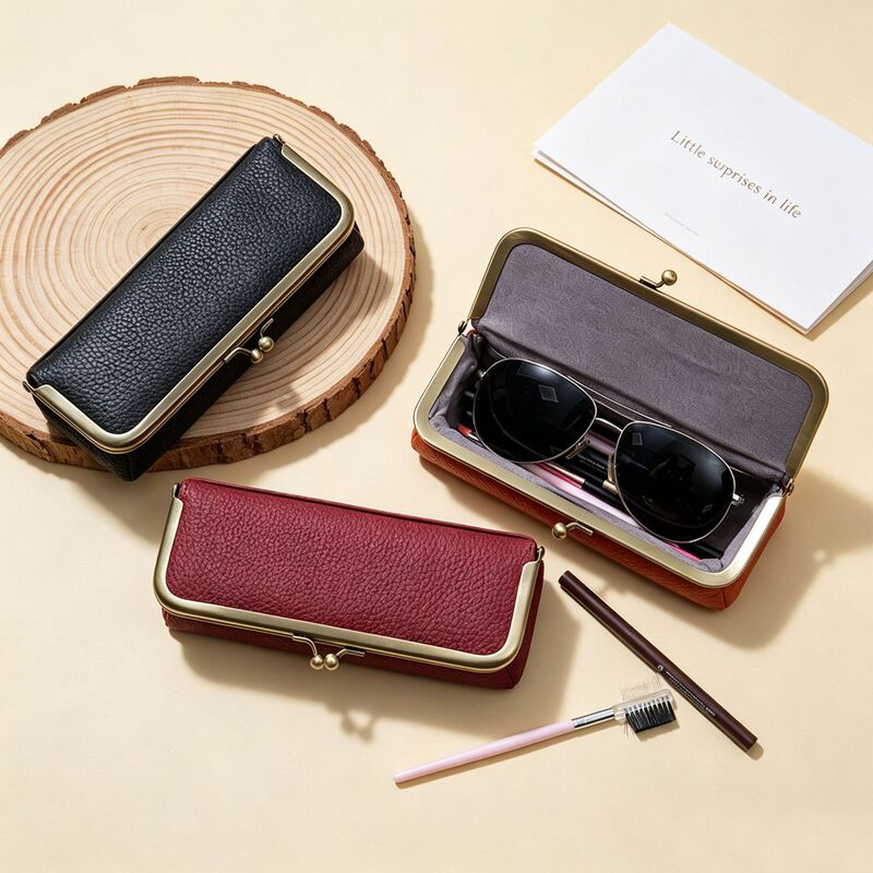 Retro portable eyeglass storage case with a stylish design, new gold-plated hinge, creative makeup storage bag, simple travel accessory for girls Retro portable eyeglass storage case with a stylish design, new gold-plated hinge, creative makeup storage bag, simple travel accessory for girls