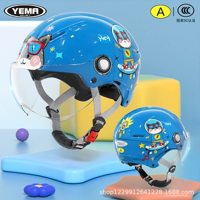 Girls, All-Season Model for Boys, Motosiklet kaskı (dəbilqə) - summer-style-elegant-blue-skateboard-puppy-transparent-short-lens