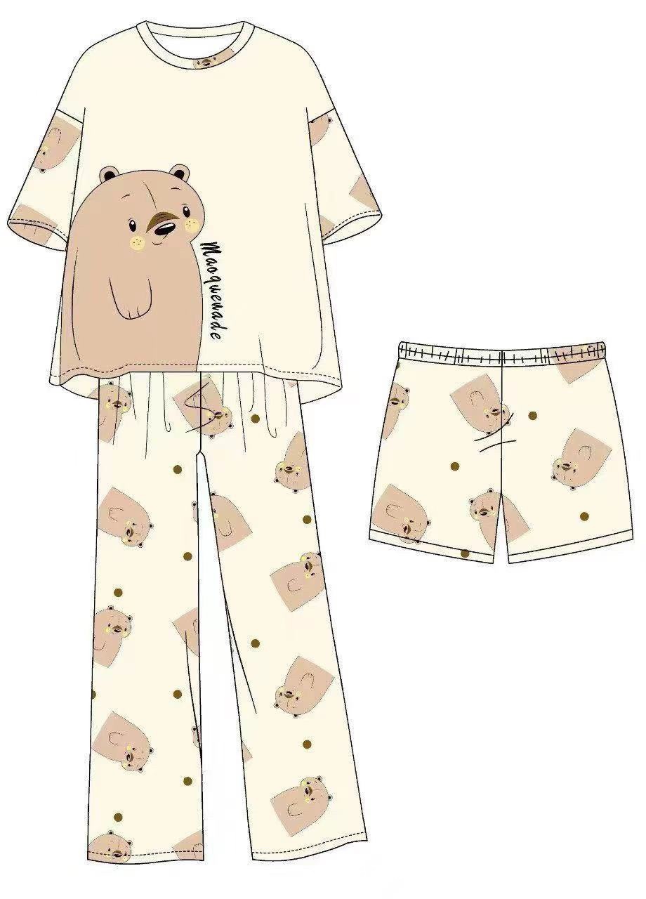 Pijamas transfronterizos de leche de verano pantalones de manga corta tres piezas de dibujos animados lindos ropa de hogar de comercio exterior de labu