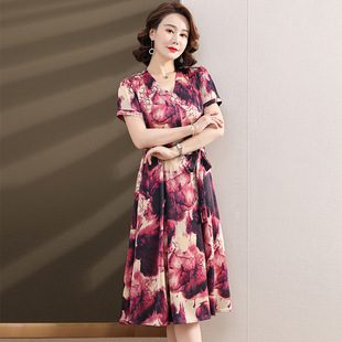 Middle-Aged Elegant Dress for Young Mothers 2025 Fashionable Korean Summer Dress Western Style Long Skirt Middle-Aged Slimming Look Skirt