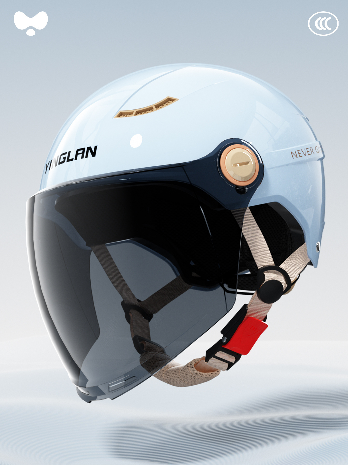 Helmet Electric Vehicle, Universal Motosiklet kaskı (dəbilqə) - 3c-azure-blue-sunscreen-long-mirror-new-national-standard-class-a