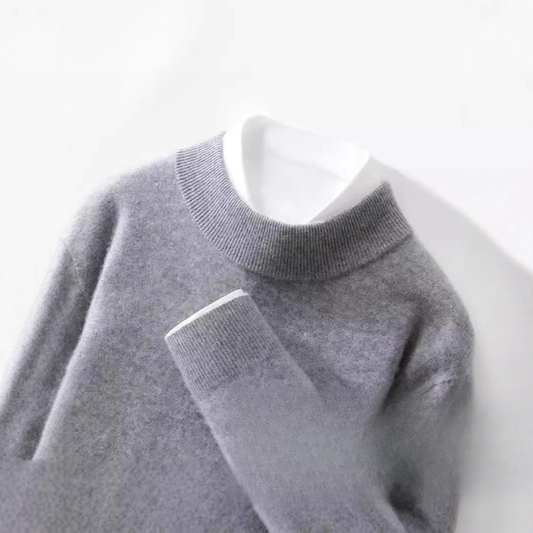 가을과 겨울 새로운 울 스웨터 남자 하프 하이 칼라 스웨터 솔리드 컬러 슬림 핏 풀오버 울 스웨터 비즈니스 남성 울 QH