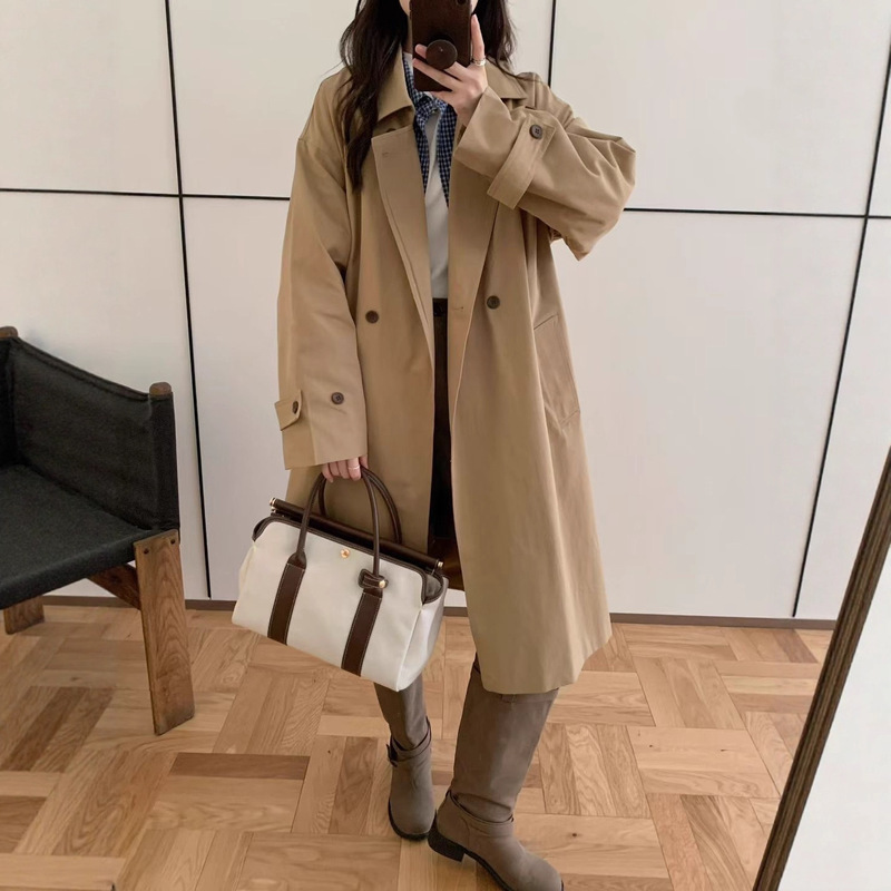 中长款风衣 2025秋季新款 气质简约休闲翻领纯色大衣外套女85391|undefined