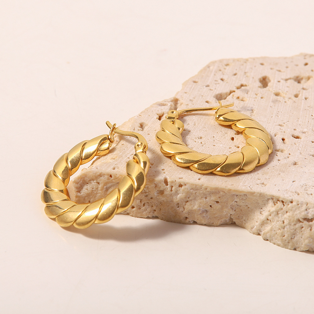 Retro Geometric Stainless Steel Gold Plated Earrings 1 Pair