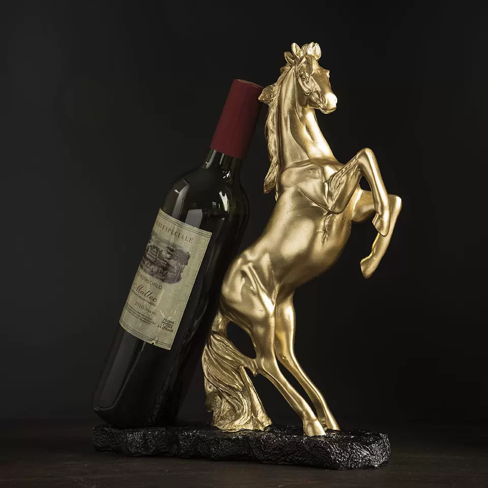 【定制】现代金色马酒架树脂摆件家居乔迁餐厅酒柜玄关红酒架装饰