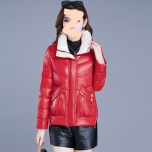 冬装短款立领红棉袄2023新款小个子气质修身亮面羽绒棉服显瘦外套