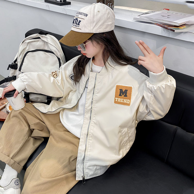 女童春秋外套夹克2025中大童新款洋气春装女孩儿童棒球上衣其他棉