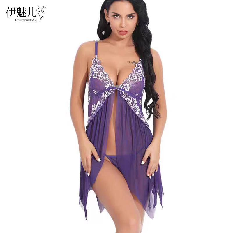 Foreign trade AliExpress supply Europe and the United States sexy suspenders lace imitation silk backless sexy pajamas factory outlets