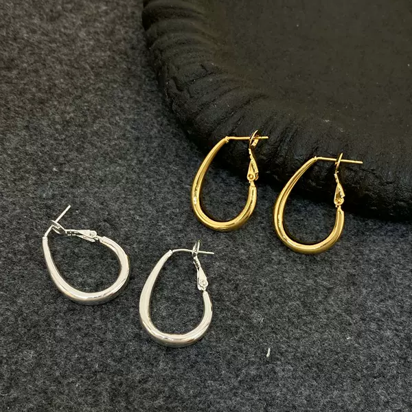 Copper Plated with Real Gold, European and American Niche Design, Smooth Water Drop Earrings for Women, New Simple and Fashionable Minimalist Style Hoop Earrings