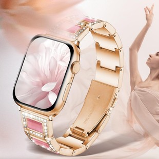 [Cross-Border Supply] Women's Iwatch10 Smart Watch Strap New Metal Splicing Resin Diamond Model