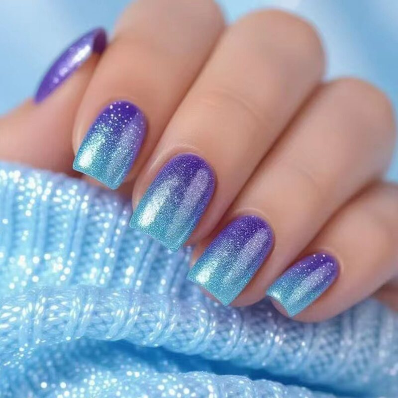 Cross-Border New Gradient Fake Nails Blue Purple Fake Nail Pieces Internet Celebrity Nail Art Nude Glitter Nail Polish Wholesale Cross-Border New Gradient Fake Nails Blue Purple Fake Nail Pieces Internet Celebrity Nail Art Nude Glitter Nail Polish Wholesale