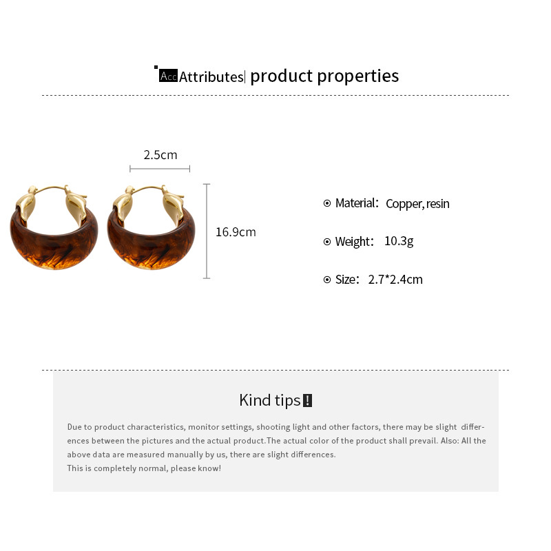 1 Pair Retro U Shape Resin Copper Earrings display picture 2