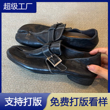 复古水洗皮一字扣勃肯鞋女2025秋季新款内增高一脚蹬懒人鞋小皮鞋