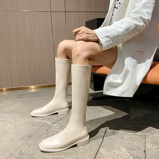 方头长筒靴女软皮骑士靴瘦瘦拉链女不过膝靴百搭时尚长靴
