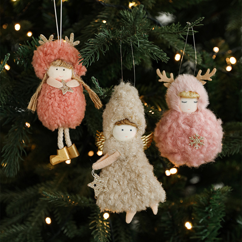 新しいクリスマス装飾ぬいぐるみ女の子人形ペンダントクリエイティブ鹿の角天使ペンダントクリスマスツリーペンダントアクセサリー|undefined