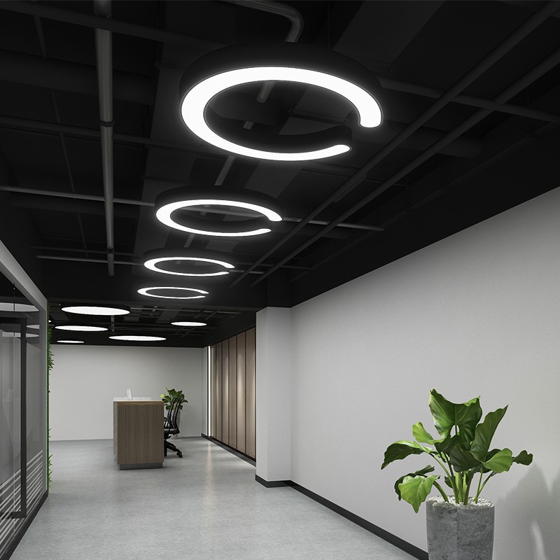 Customizado C-shaped lámpara de modelado oficina café en línea gimnasio barbería ropa industrial comercial chandelier