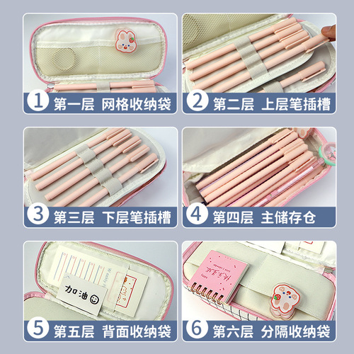 Cross-border Amazon multifunctional creative double zipper pencil bag for middle school students pencil bag portable simple canvas stationery bag
