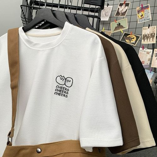 Wafflesilk Short Sleeve T-shirt for Men - Summer New Arrival Streetwear Printed Loose Half-Sleeve American Heavyweight T-shirt