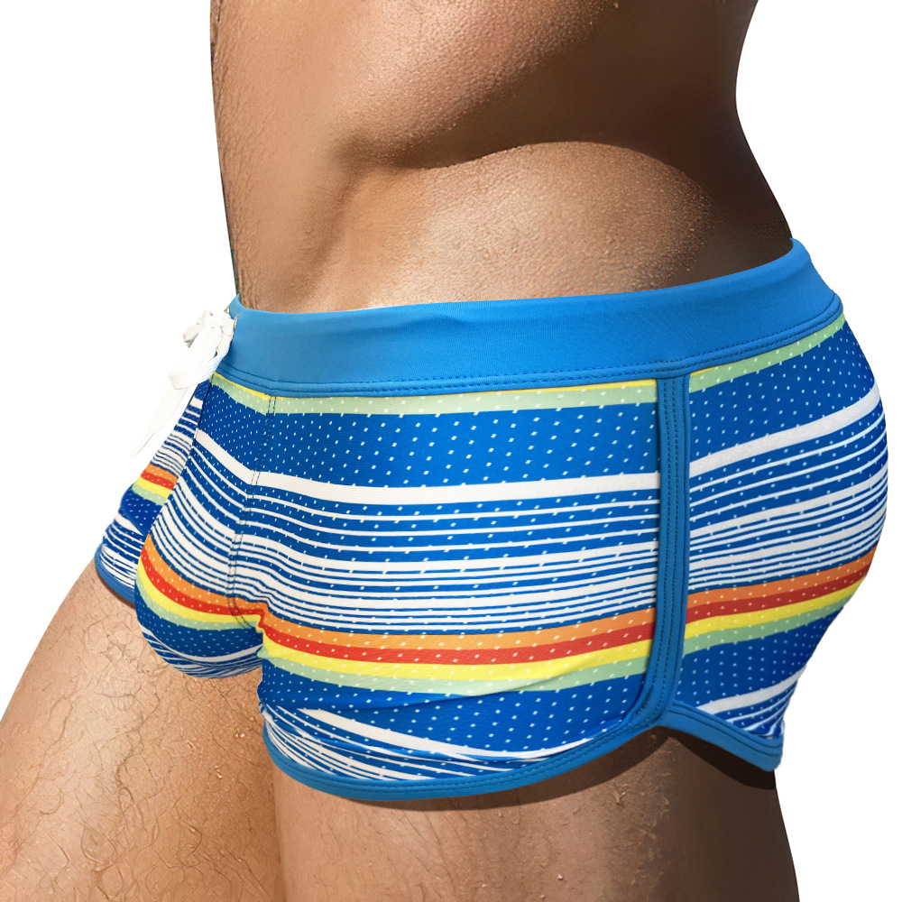 JESSBORN side slit boxer swimming trunks men's large bag convex European and American swimming trunks seaside beach hot spring pants