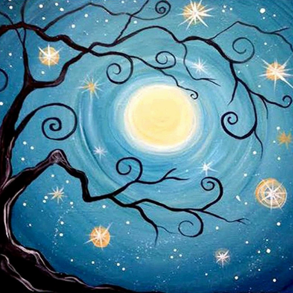 5D diamond painting moonlight seaside reflection DIY round diamond full diamond embroidery scenery Amazon decorative painting 25-25