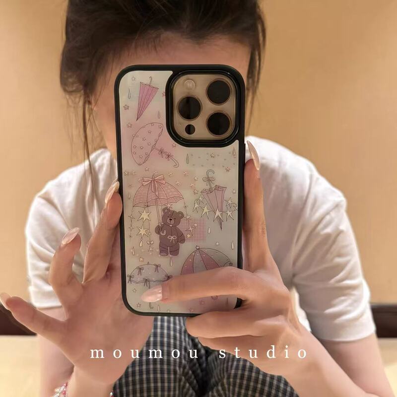 韩系ins镭射星星小熊雨伞适用iPhone16promax苹果15手机壳14新款|undefined