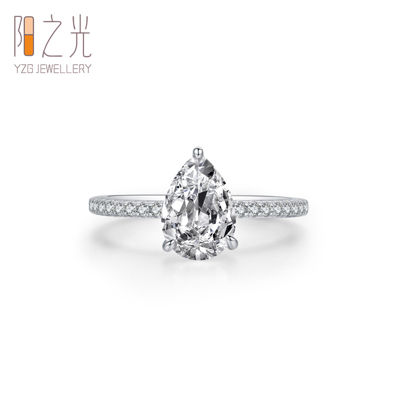 S925 silver drop-shaped artificial diamond ring female European and American luxury high-grade flash diamond ring engagement wedding ring