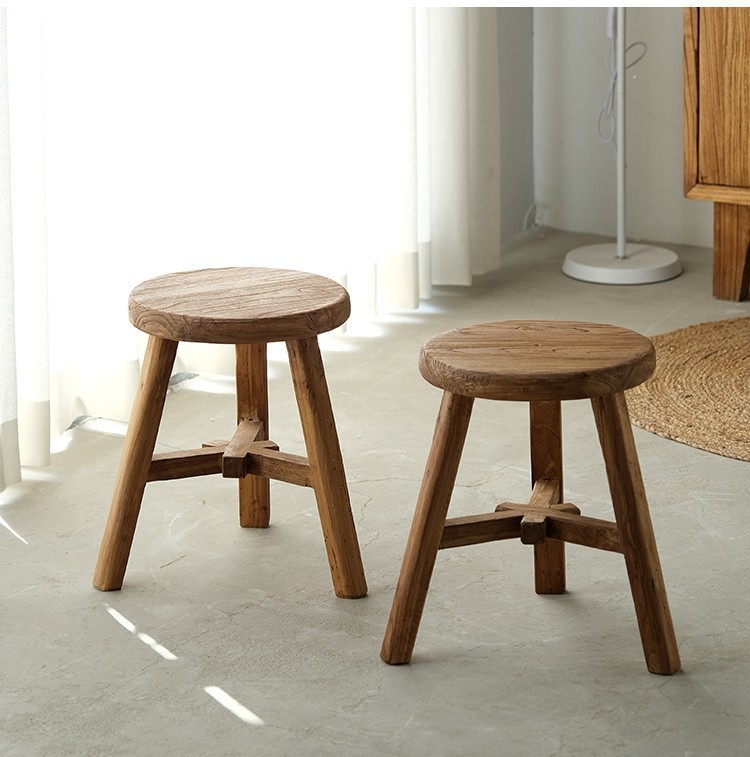 老榆木矮凳围炉茶桌凳复古火锅桌实木坐凳诧寂风民宿家具高脚凳