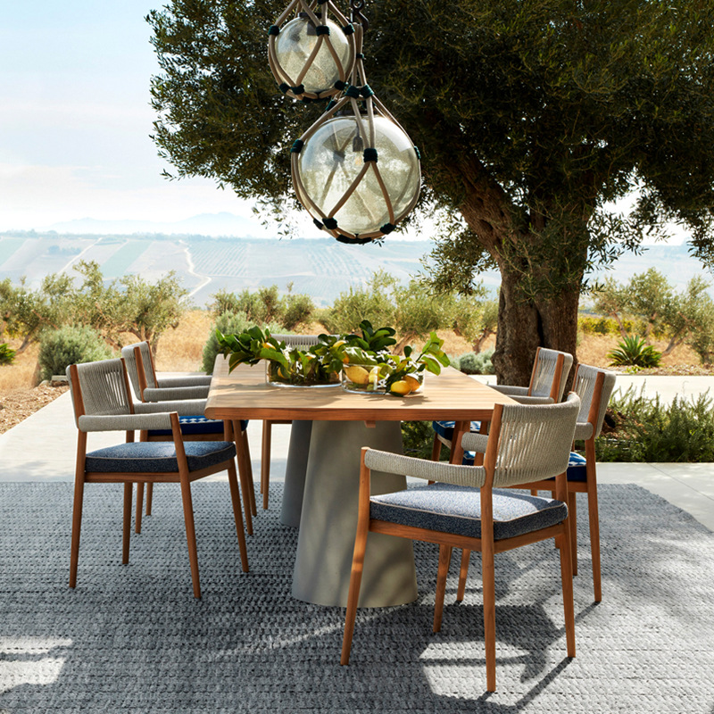 戶外桌椅庭院柚木花園別墅實木藤椅組合室外露天藤編休閒防水防曬