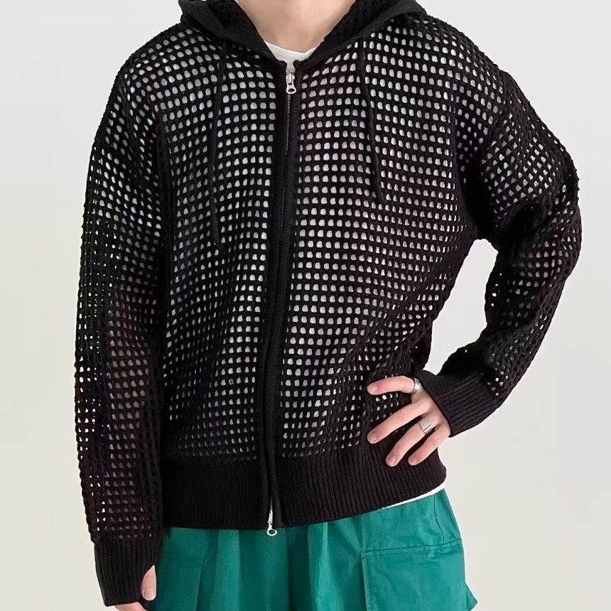 Trend knitted sweater with hood, jacket with zipper, cardigan, suitable for spring and autumn, Korean style 4