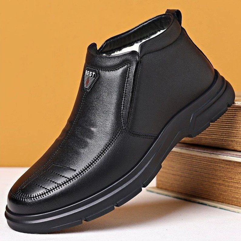 Мужские зимние новые бархатные теплые хлопчатобумажные сапоги из мягкой подошвы нескользящие папы среднего и пожилого возраста