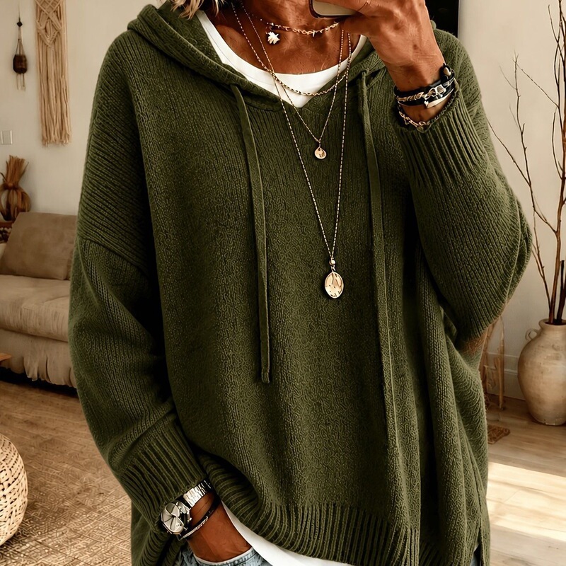 2026 European and American women's fashion, Amazon independent store, new knitted hooded drawstring sweatshirt, sweater, loose outerwear