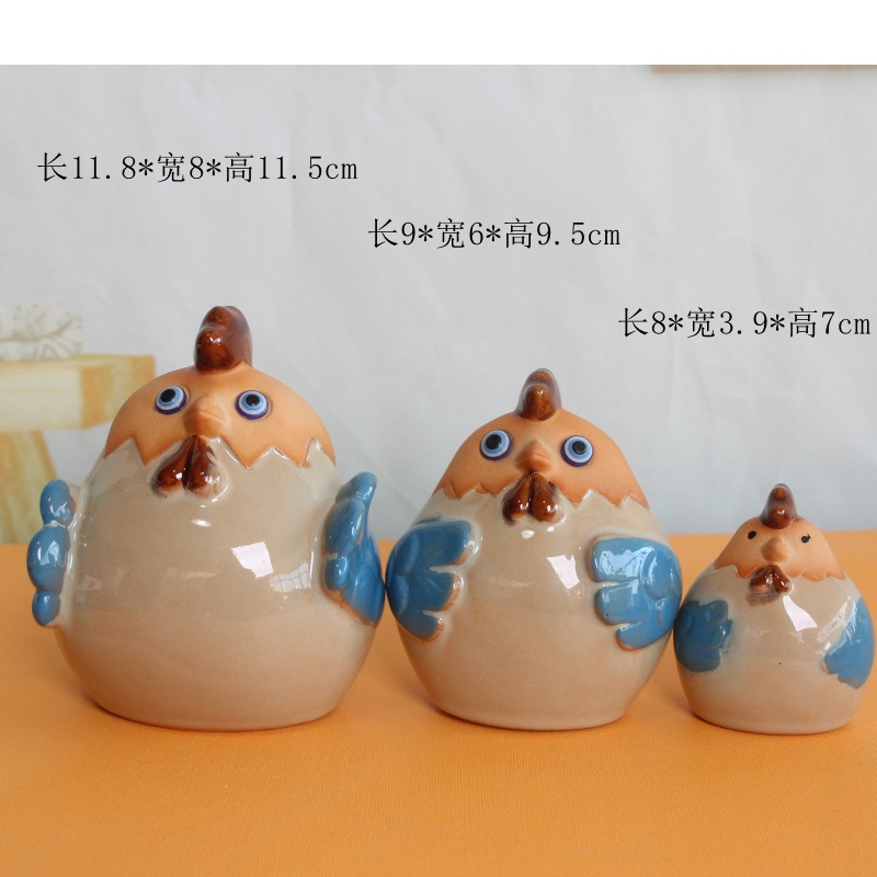 Creative and cute personalized kiln-turned ceramic chicken crafts, auspicious home children's room ceramic cartoon chicken ornaments 064