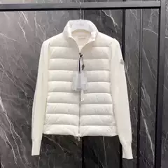 M's New Men's and Women's Stand-Up Collar White Knitted Splicing Light and Thin Mengjia down Jacket Soft Waxy Goose down Cardigan Jacket