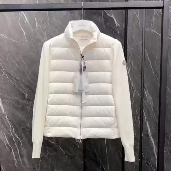 M's New Men's and Women's Stand-Up Collar White Knitted Splicing Light and Thin Mengjia down Jacket Soft Waxy Goose down Cardigan Jacket