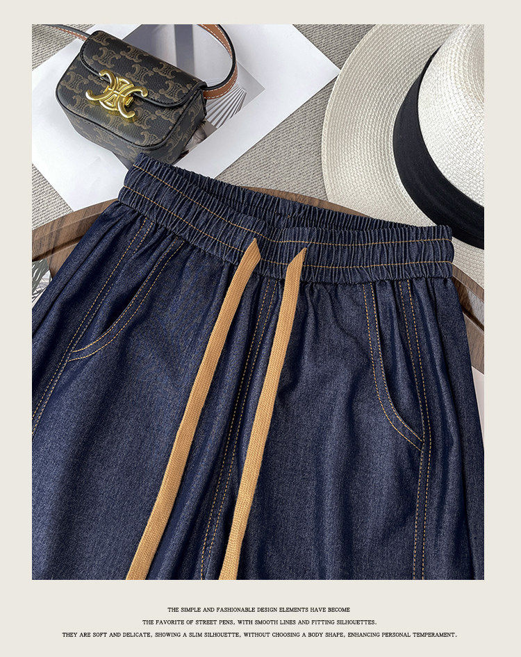 Quần jean nữ ống rộng cạp cao vải denim mỏng nhẹ dáng suông — Đen - Loại thông thường chi tiết 19