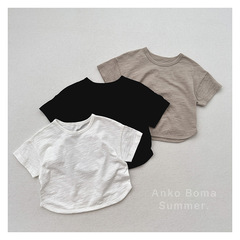 Black and White Gray Base Small T ~ Summer New Children's Short Sleeve T-Shirt for Boys and Girls Soft Thin Bamboo Node Cotton Casual Top