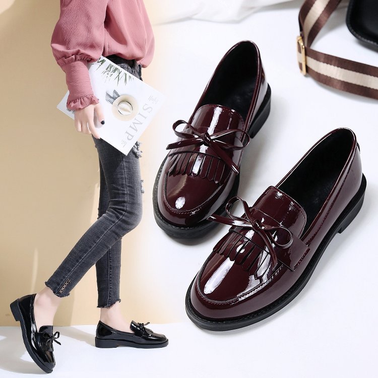 Chunky heel shoes women's 2024 spring and autumn new women's shoes bow small leather shoes students tassel loafers women's British