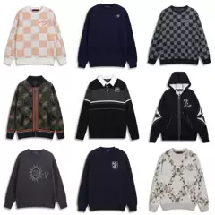 Authentic 25SS LV New Arrival Four-Leaf Clover Checkered Letter Logo Jacquard Wool Knit Sweater