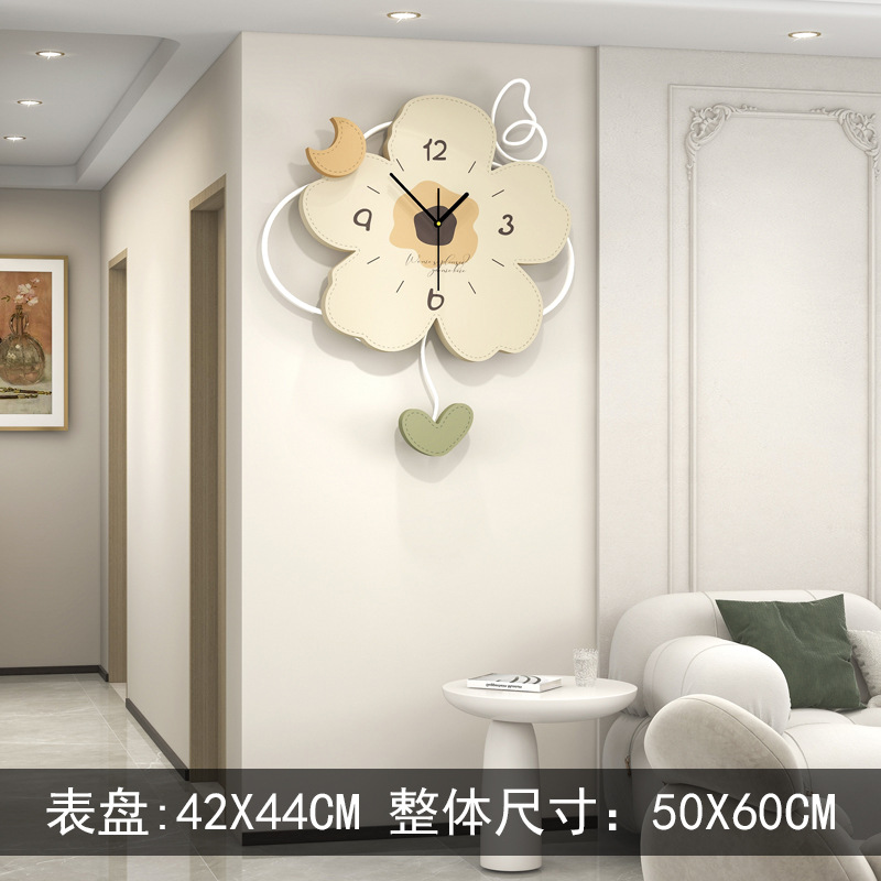 クリーム風花掛け時計リビングルーム高級感おしゃれクリエイティブシンプル時計家庭用レストラン装飾時計壁掛け