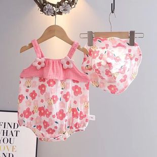 Baby Summer Gauze Wrap Clothes, Newborn Summer Clothes, Baby Jumpsuits, Full Moon and Hundred Days, Suspenders Cotton